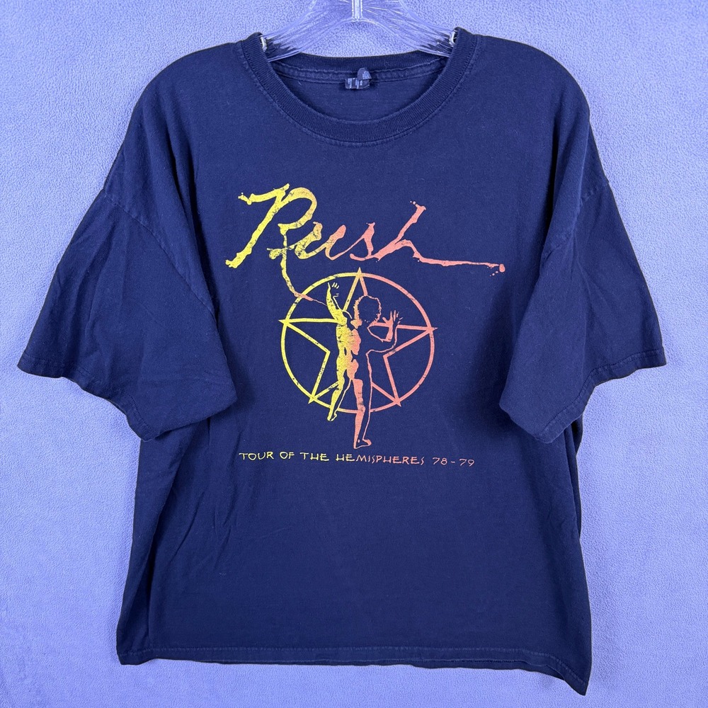 Rush Tour of the Hemispheres 78-79 T-Shirt Mens XL Black Band Tee Concert